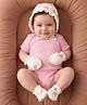 Babyoye 100% Cotton Interlock Knit Eco Jiva Finish Cap, Mitten & Booties Set With Floral & Rainbow Print White - Diameter 12 cm