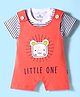 Child World Interlock Knit Dungaree Style Romper & Half Sleeves Inner Tee With Lion Patch - Red