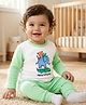 Babyoye 100% Cotton Interock Knit Full Sleeves T-Shirt & Lounge Pant Set with Croc Tiger & Elephant Print - White & Light Green