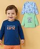 Babyoye 100% Cotton Knit Full Sleeves T-Shirts with Bear Print Pack of 3 - Light Green Navy & Light Blue