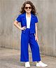OLLINGTON ST. Waffle Knit Half Sleeves Solid  Jacket & Culotte Pant with Inner Lycra Top - Blue