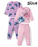 Bonfino Disney 100% Cotton Knit Full Sleeves Co-Ords T-Shirt & Pyjama Night Suits With Lilo & Stitch Graphic Pack of 2 - Multicolour