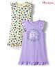 Honeyhap Premium 100% Cotton Knit With Bio Finish Sleeveless Nighties With Floral Print Pack of 2 - Lemon Meringue & Pastel Lilac