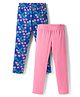 Pine Kids Cotton Lycra Knit Leggings with Floral Print Pack of 2 - Navy Blue & Pink
