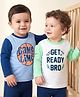 Babyoye 100% Cotton Knit Full Sleeves T-Shirts with Text Print Pack of 2 - White & Light Blue