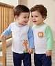Babyoye 100% Cotton Interlock Knit Full Sleeves Jhablas With Lion & Giraffe Print Pack Of 2 - Sea White & Blue