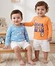 Doodle Poodle 100% Cotton Knit Full Sleeves T-Shirts with Bear Print Pack of 2 - Orange & Light Blue