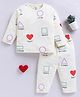 Clt.s Cotton Knit Full Sleeves Shapes Printed Coordinating Night Suit Set - Cream