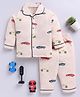 Clt.s Cotton Knit Full Sleeves Cars Printed Coordinating Night Suit Set - Beige
