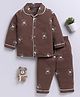 Clt.s Cotton Knit Full Sleeves Teddy Bear Printed Coordinating Night Suit Set - Brown