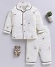 Clt.s Cotton Knit Full Sleeves Teddy Bear Printed Coordinating Night Suit Set - Cream