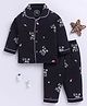Clt.s Cotton Knit Full Sleeves Give Me More Space Text Printed Coordinating Night Suit Set - Black