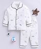 Clt.s Cotton Knit Full Sleeves Stars & Rocket Printed Coordinating Night Suit Set - Off White