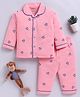 Clt.s Cotton Knit Full Sleeves Hearts Printed Coordinating Night Suit Set - Pink