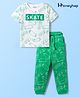 Honeyhap Premium 100% Cotton Knit Half Sleeves T-Shirt & Pajama Night Suit with Bio Finish & Skating Print - Mint & Bright White