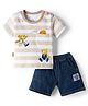 Child World Interlock Knit Half Sleeves T-Shirt & Shorts Set With Teddy Bear Print - Beige