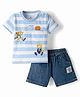 Child World Interlock Knit Half Sleeves T-Shirt & Shorts Set With Teddy Bear Print - Sky Blue
