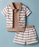 Child World Interlock Knit Half Sleeves Striped T-Shirt & Shorts Set - Tan