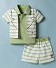 Child World Interlock Knit Half Sleeves Striped T-Shirt & Shorts Set - Olive