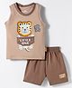 Child World Interlock Knit Sleeveless Tiger Printed T-Shirt & Shorts Set with Attached Pocket - Brown