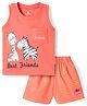 Child World Interlock Knit Sleeveless Animal Embroidered Tank T-Shirt & Shorts Set With Stripes - Red
