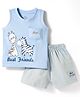 Child World Interlock Knit Sleeveless Animal Embroidered Tank T-Shirt & Shorts Set With Stripes - Light Blue