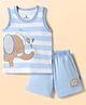 Child World Interlock Knit Sleeveless Elephant Embroidered & Printed Striped Tank T-Shirt & Shorts Set - Light Blue