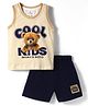 Child World Interlock Knit Sleeveless Striped T-Shirt & Shorts Set with Cool Kids Print - Navy Blue