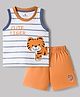 Child World Interlock Knit Sleeveless Striped Tank T-Shirt & Shorts With Tiger Patch - Orange