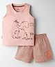 Child World Interlock Knit Sleeveless Elephant Printed Tank T-Shirt & Shorts With Stripes - Rust Orange & Pink