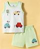 Child World Interlock Knit Sleeveless T-Shirt & Shorts Set with Vehicle Print - Light Green