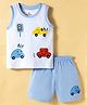 Child World Interlock Knit Sleeveless T-Shirt & Shorts Set with Vehicle Print - Sky Blue