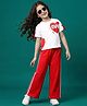 OLLINGTON ST. Cotton Half Sleeves Printed Top & Knit Culottes Set - White & Red