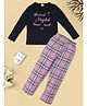 RAINE AND JAINE Cotton Knit Full Sleeves Good Night Text Printed Night Suit Set - Navy Blue & Pink