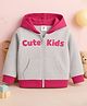 Luke and Lilly Fleece Knit Full Sleeves Cute Kids Text Printed Light Winter Hooded Sweatjacket - Light Grey & Pink