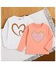 Luke and Lilly Cotton Blend Knit Pack Of 2 Full Sleeves Heart Printed Tees - White & Coral
