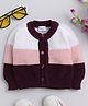 Little Angels Woollen Knit Full Sleeves Colour Blocked Cardigan - Maroon