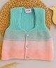 Little Angels Woollen Knit Sleeveless Colour Blocked Sweater - Pink & Green