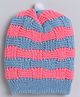 Little Angels Woollen Knit Self Designed Beanie Cap - Blue & Neon Pink - Circumference 26 Cm