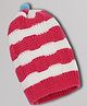 Little Angels Woollen Knit Self Designed Beanie Cap - Fuchsia & White - Circumference 26 Cm
