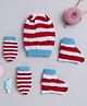 Little Angels Woollen Knit Striped Beanie Mittens & Socks  - Fuchsia & Blue