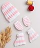 Little Angels Woollen Knit Striped Beanie Mittens & Socks  - White & Pink