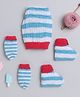 Little Angels Woollen Knit Striped Beanie Mittens & Socks - Blue & Red