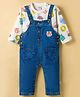 WOW Clothes Knitted Dungaree with Animal Printed Full Sleeves Inner Tee - Light Blue