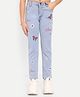 Nino Togs Denim Woven Butterfly & Floral Embroidered Stretchable Jeans - Light Blue