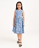 Zion Cotton Woven Sleeveless Floral Printed  Overlap Dress  - Blue