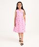 Zion Cotton Woven Sleeveless Butterfly Printed Overlap Dress  - Pink