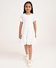 Zion Cotton Woven Half Sleeves Solid Tiered Dress - White