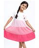 Zion Cotton Woven Half Sleeves Floral Detailed Colour Block Tiered Dress - Pink