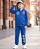 Primo Gino Marvel Terry Knit Full Sleeves Hooded Sweatjacket & Track Pant Set With Avengers Graphics - Navy Blue